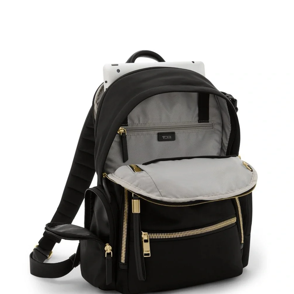 Tumi Jet Black Celina Medium Backpack with Gold Details - Picture 3 of 11